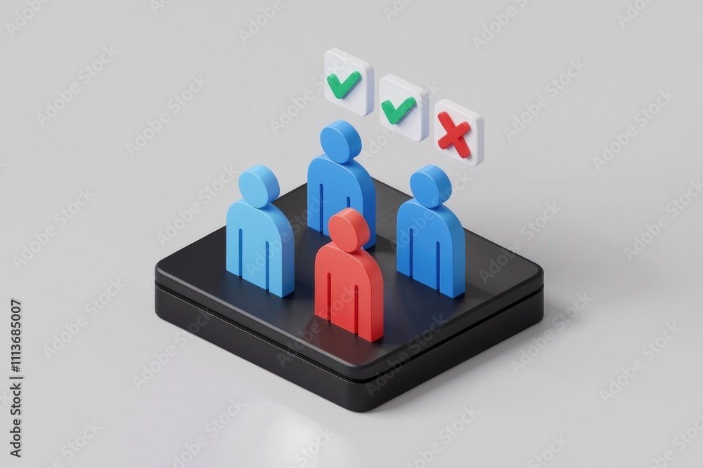 Aufkleber 3D illustration of people with checkmarks and a red X above them.