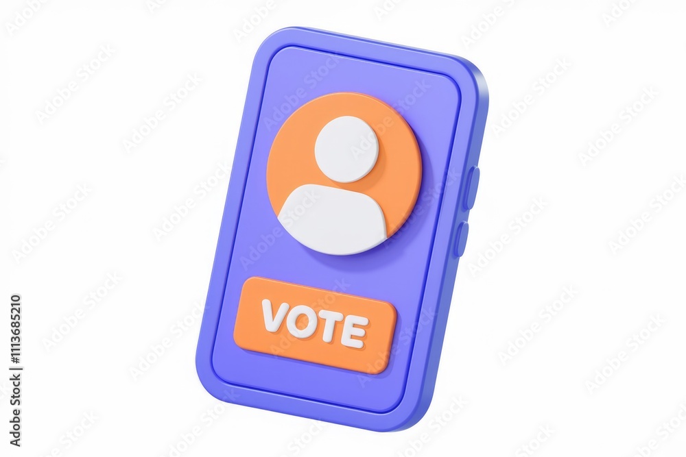 Poster 3D phone screen with a user icon and a vote button.