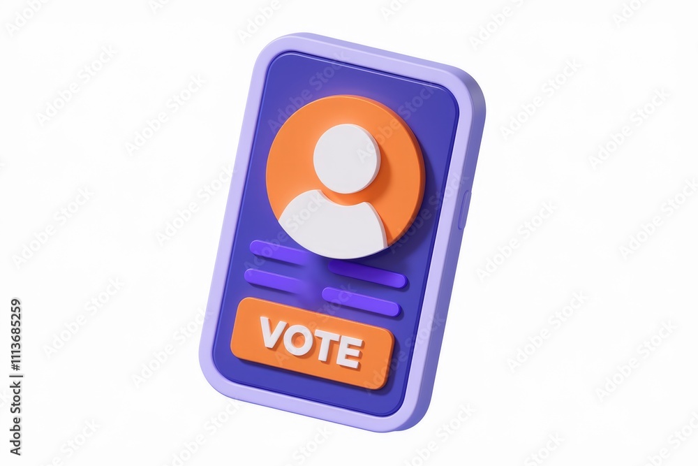 Poster 3D rendering of a mobile voting app screen.