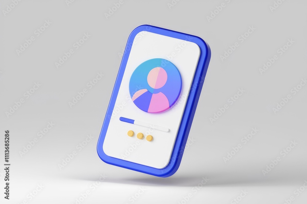 Poster A 3D rendering of a smartphone screen with a profile icon and progress bar.