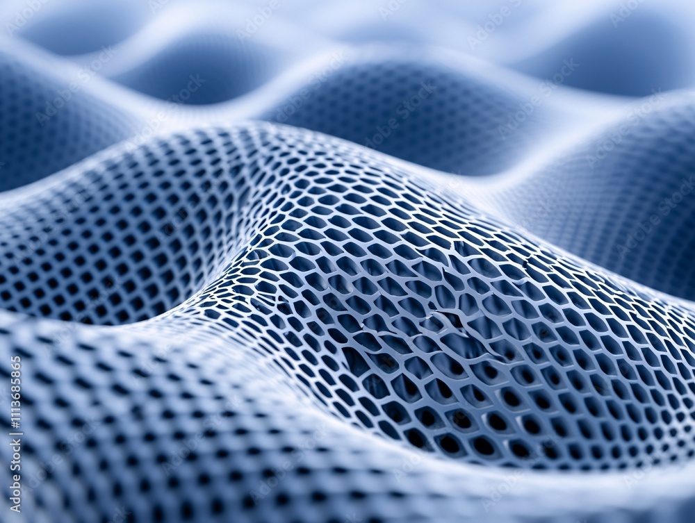 Poster close-up of a composite material's layered microstructure, emphasizing its unique properties like fl
