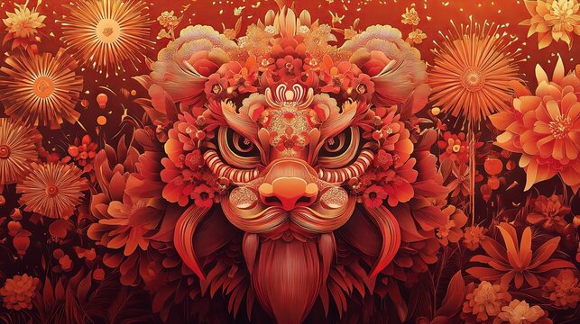 Vibrant Floral Dragon Design for Chinese New Year