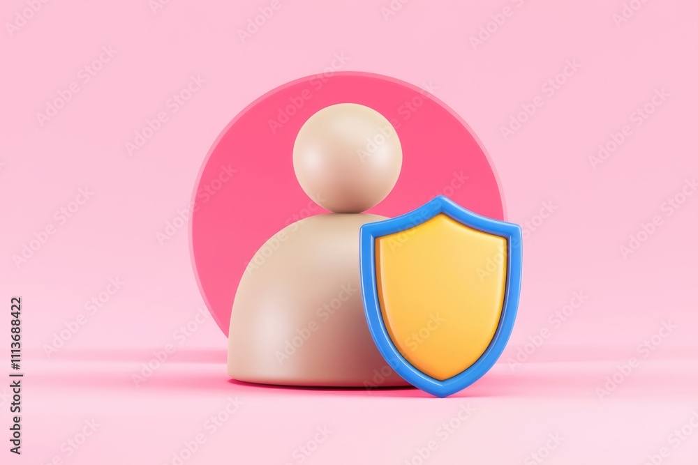 Fototapete 3d rendering of a person with a shield representing protection.
