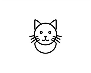 Minimalist Cat line art logo design icon vector illustration. Animal logotype concept. Outline cat logo.