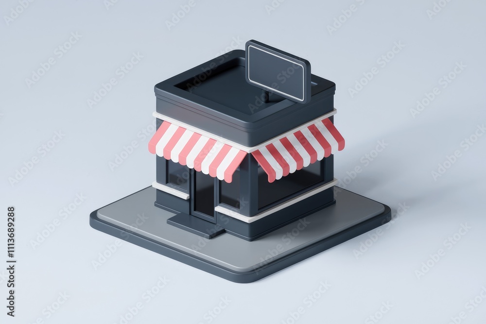 Aufkleber 3D rendering of a small storefront with an awning
