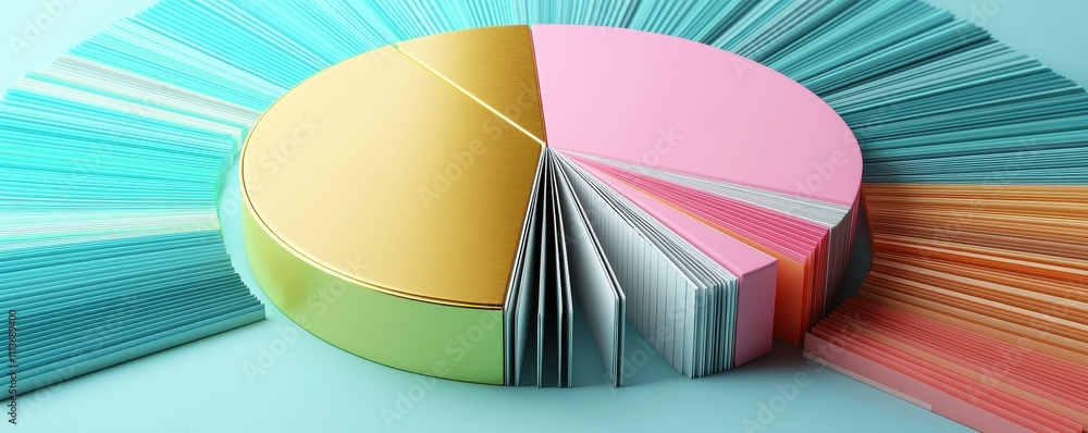 Aufkleber a colorful pie chart with layered paper segments, showcasing data distribution in an artistic presen