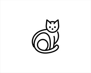 Minimalist Cat line art logo design icon vector illustration. Animal logotype concept. Outline cat logo.