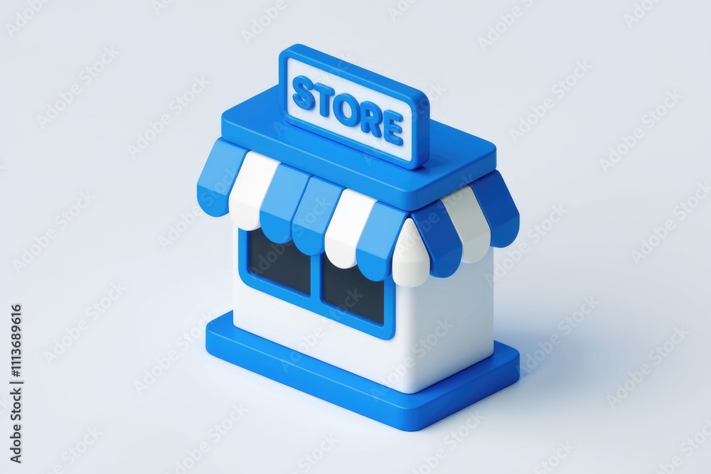 Poster 3d model of a small store with a blue awning