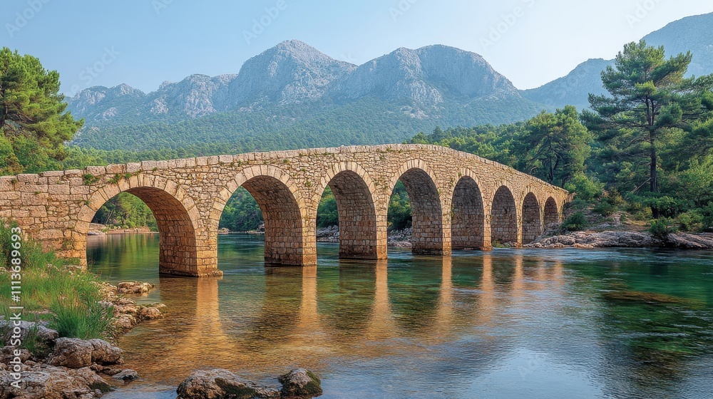 Poster a stone bridge with arches