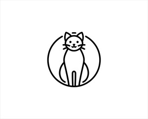 Minimalist Cat line art logo design icon vector illustration. Animal logotype concept. Outline cat logo.