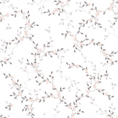 seamless pattern of flowers leaves and branches on white background