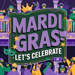 Mardi Gras Celebration Festive People Masks Beads