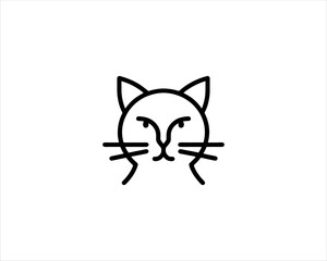 Minimalist Cat line art logo design icon vector illustration. Animal logotype concept. Outline cat logo.