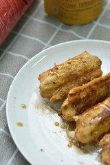 fried food, can contain chicken, beef, or fruit. Whatever it is, take a close-up photo to make it look attractive.