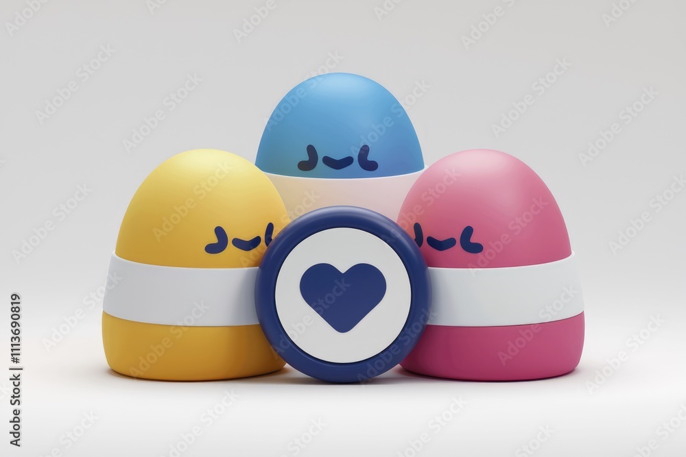 Aufkleber three cartoon eggs with a heart symbol in the middle.