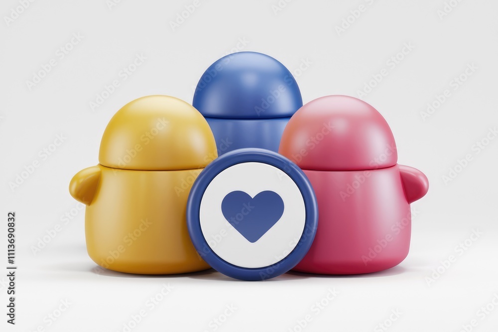 Poster Three colorful 3D objects with a heart symbol