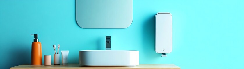 A childproof medicine cabinet in a bright bathroom