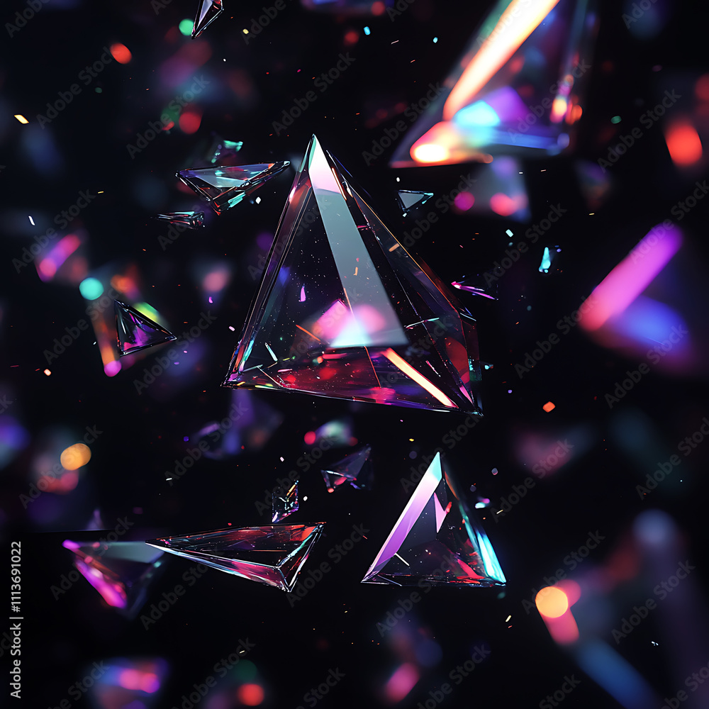 Poster abstract geometric shapes with vibrant colors. a captivating digital image showcasing a dynamic inte