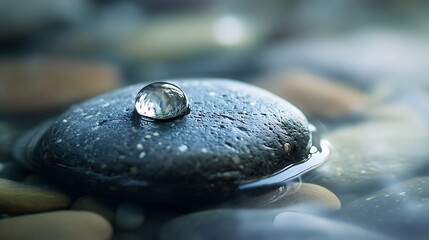 Waterdrop on Dark Stone in Calm Water