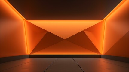 Empty orange Room with beautiful Neon Lighting. Futuristic Interior Design
