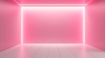 Empty pink Room with beautiful Neon Lighting. Futuristic Interior Design