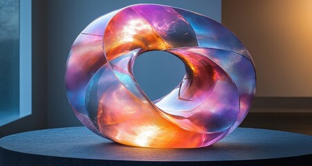 Iridescent Transparent Ring Sculpture 3D Render Abstract Minimalist Design