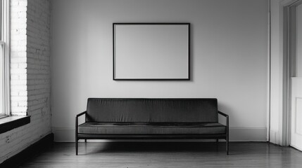 Minimalist Room Interior Design With Sofa And Blank Frame