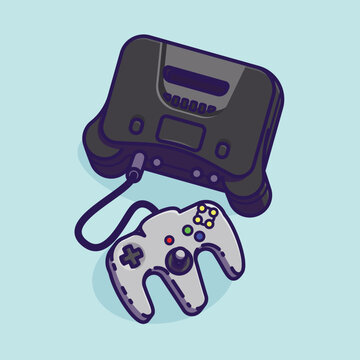 Simple game console and controller Nintendo 64 cartoon vector illustration Collection of game console concept icon isolated