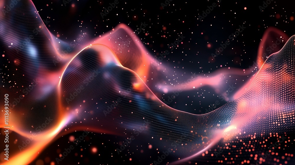 Poster colorful abstract design creating waves of light and texture in a dark space