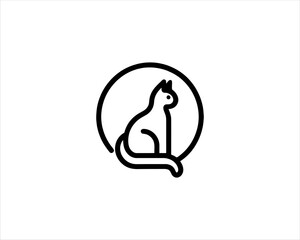 Minimalist Cat line art logo design icon vector illustration. Animal logotype concept. Outline cat logo.