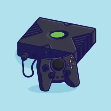 Simple game console and controller Microsoft Xbox Original cartoon vector illustration Collection of game console concept icon isolated