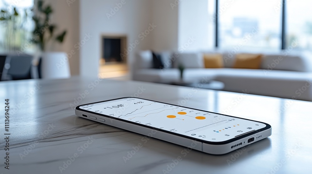 Poster a white device with a screen showing a graph