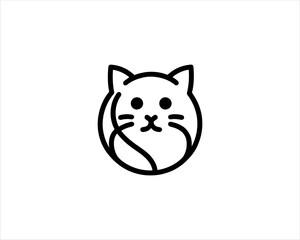 Minimalist Cat line art logo design icon vector illustration. Animal logotype concept. Outline cat logo.