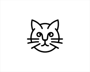 Minimalist Cat line art logo design icon vector illustration. Animal logotype concept. Outline cat logo.