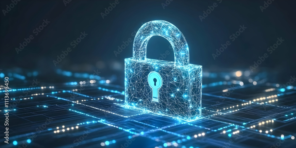 Aufkleber A digital lock symbolizing cybersecurity and data protection in a networked environment.