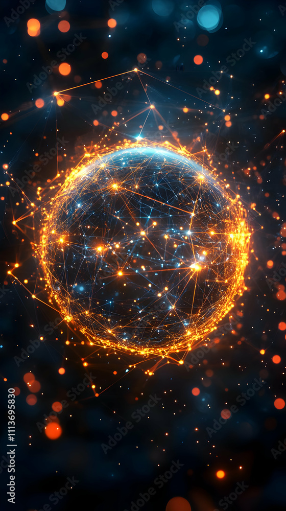 Poster a glowing, interconnected sphere representing a digital or cosmic network.