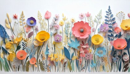 ペーパークラフトの花,立体的な花,手作りアート,カラフルな花,クラフトデザイン,春の飾り,インテリアアート,紙細工,花のアートワーク,柔らかな色彩,自然モチーフ,モダンデザイン,装飾アート,温かい雰囲気,華やかな装飾