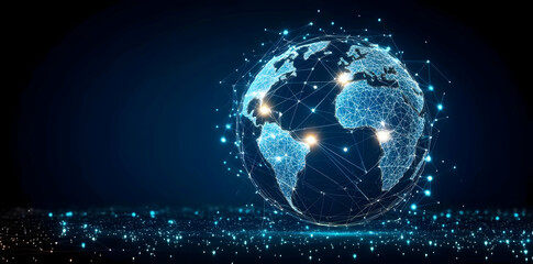 Obraz premium A digital globe with interconnected lines and nodes, symbolizing global connectivity.