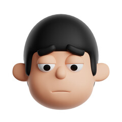 3d disappointed emoji icon. Cartoon boy with sad face emoticon isolated on transparent background