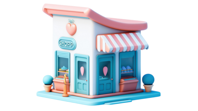 3D Shop Icon in Cartoon Style for E-commerce and Marketing Use