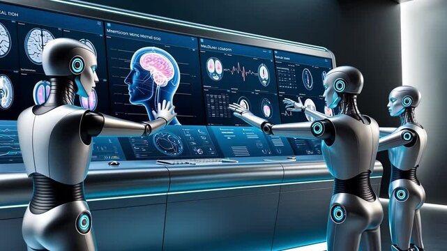 AI analyzes brain data in a futuristic lab with advanced technology