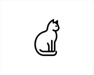 Minimalist Cat line art logo design icon vector illustration. Animal logotype concept. Outline cat logo.