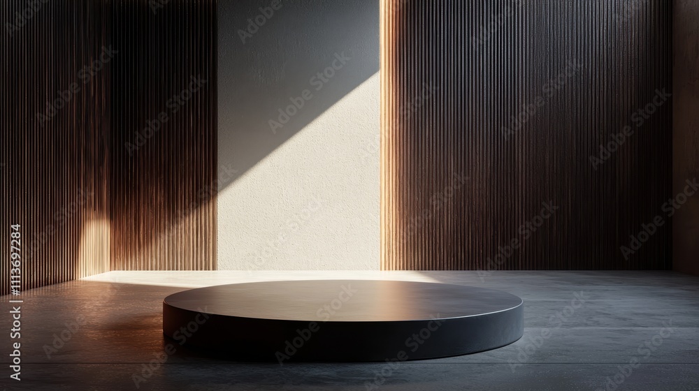 Poster minimalistic and realistic mockup of a layered studio space with natural light effects