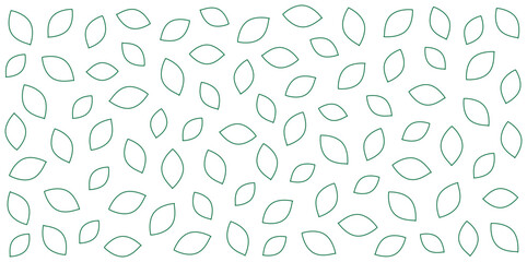 Seamless pattern of green outline leaves on white or transparent background. Minimalistic nature-inspired design for wallpaper or fabric