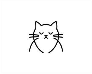 Minimalist Cat line art logo design icon vector illustration. Animal logotype concept. Outline cat logo.