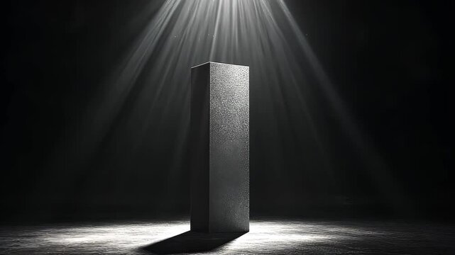 Mysterious monolith illuminated by light beams in