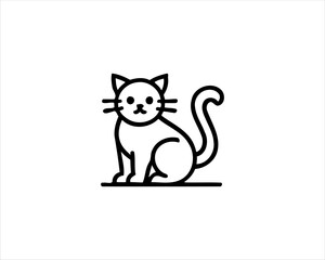 Minimalist Cat line art logo design icon vector illustration. Animal logotype concept. Outline cat logo.