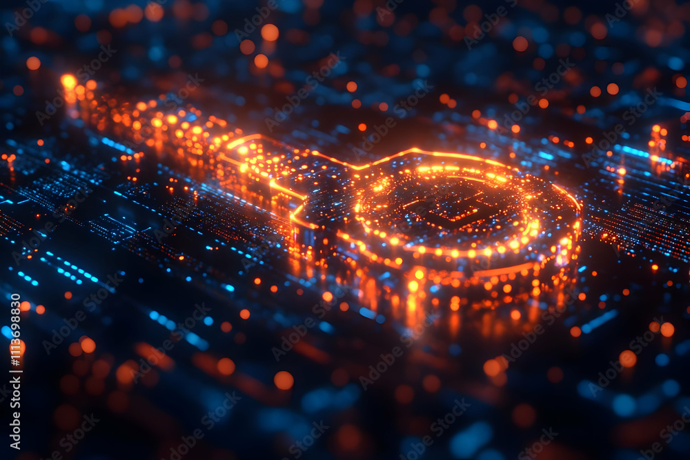 Poster A glowing key symbolizing security and access in a digital environment.