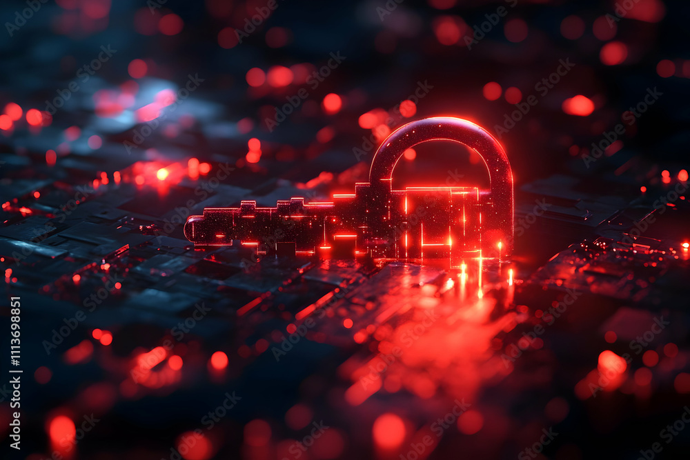 Aufkleber A glowing red padlock on a digital surface, symbolizing cybersecurity and data protection.