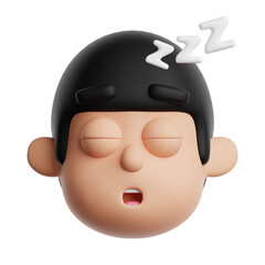 3d sleeping emoji icon. Cartoon boy snoring with closed eyes zzz isolated on transparent background
